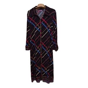 Rafaella Long Sleeved Full Button Down Chain Design Dress Ladies Large Belted